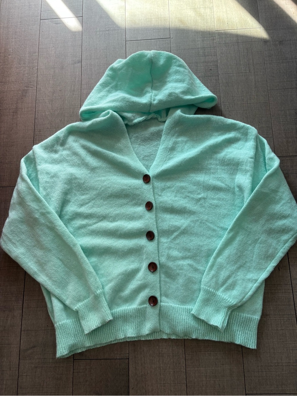 ♠️5/$25♠️Vintage Hand Knit Hooded Cardigan with Wooden Buttons